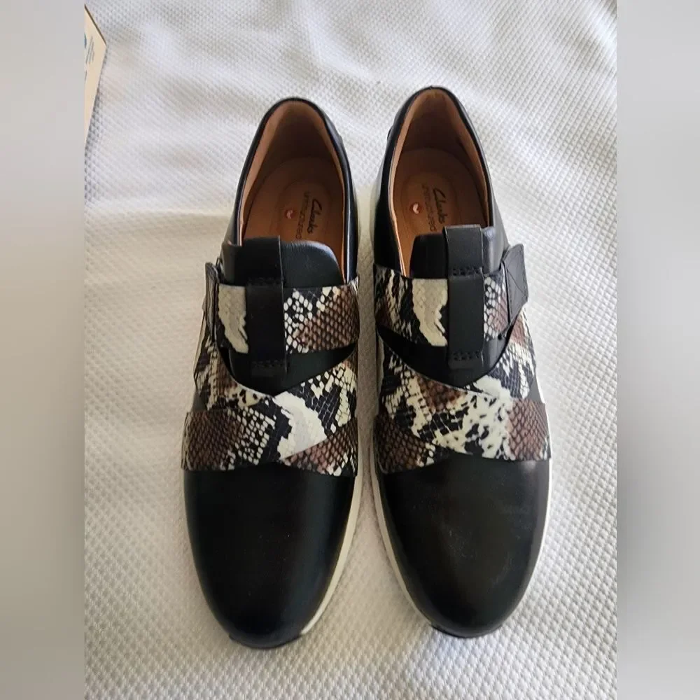 Clarks Black and Brown Snake Print Athletic Shoes